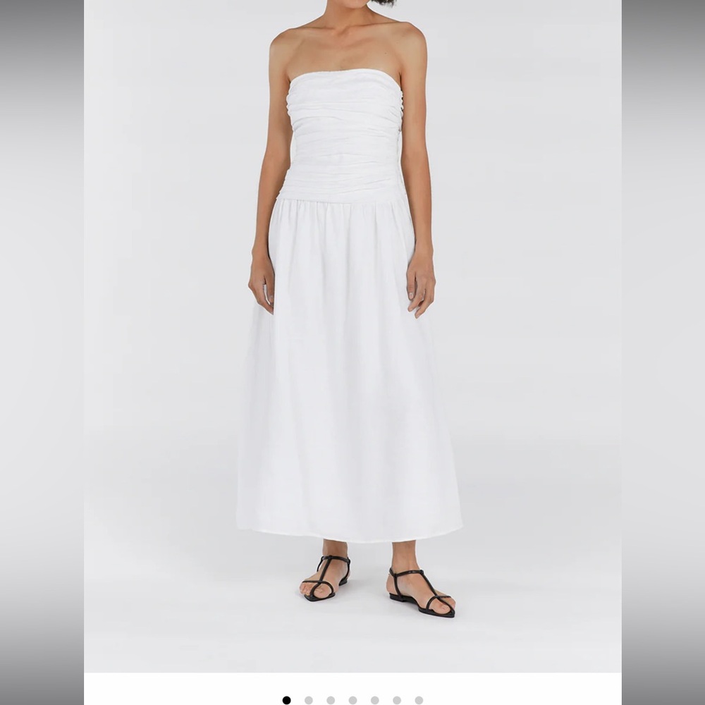 DISSH CATANIA WHITE LINEN STRAPLESS DRESS